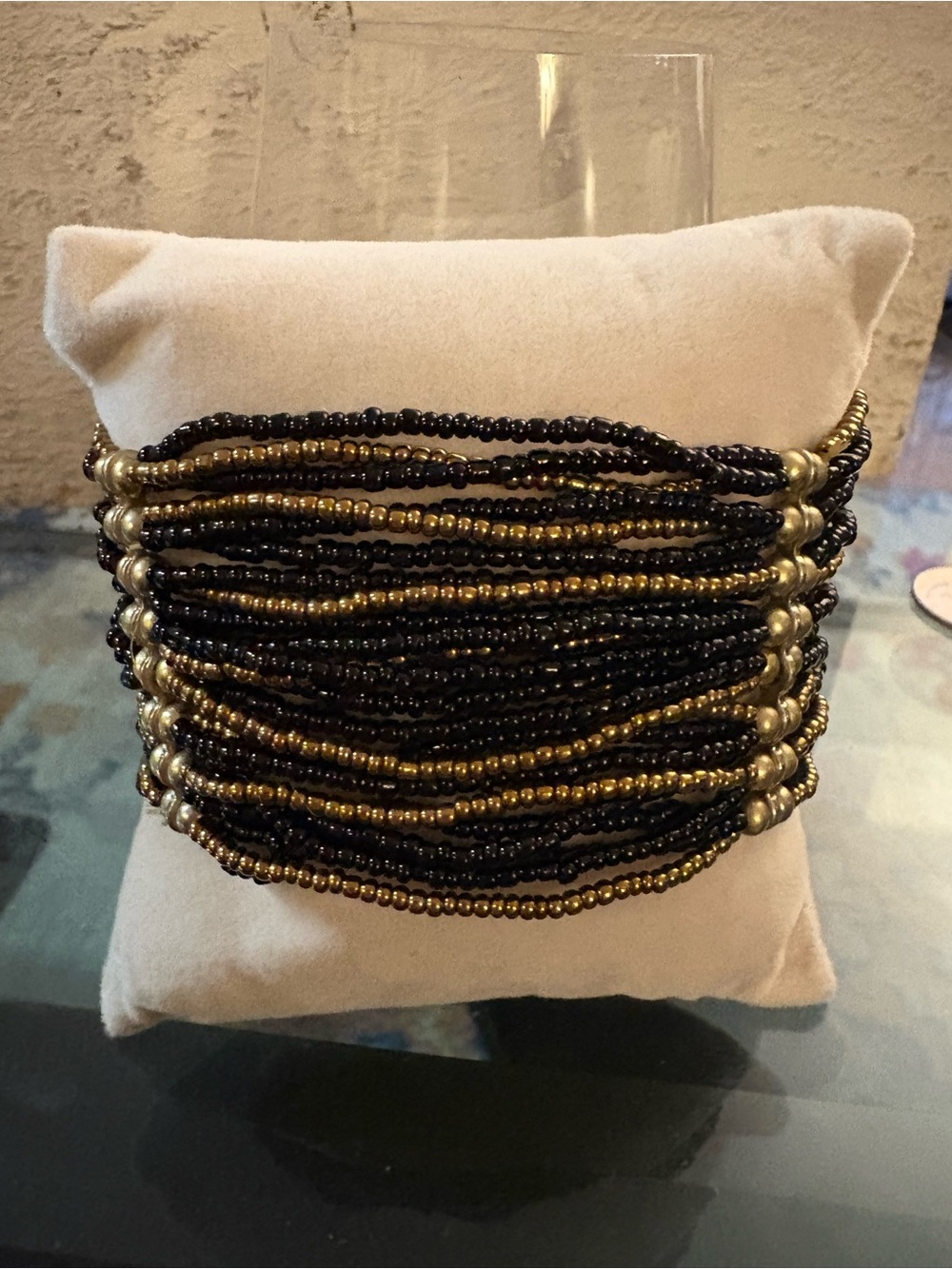 Black and Gold Multi-Strand Beaded Bracelet